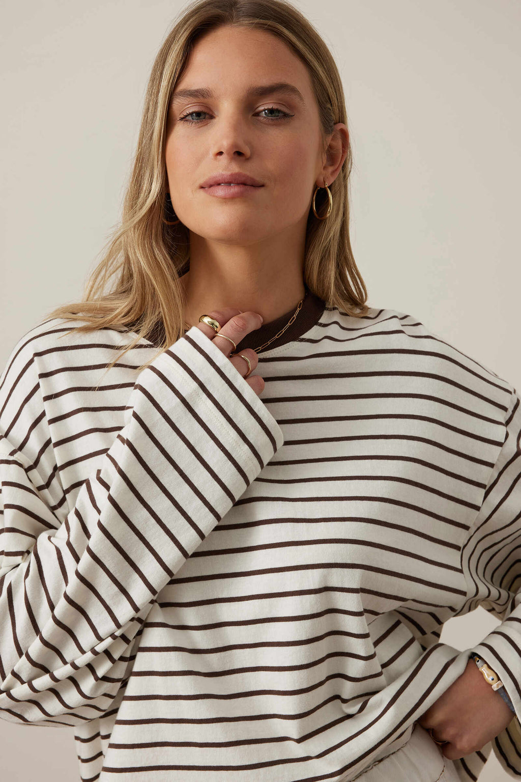 Beau Long Sleeve Slouchy Brown Stripe