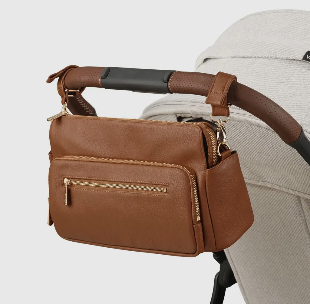 Multitasker Pram Caddy - Chestnut Brown Vegan Leather