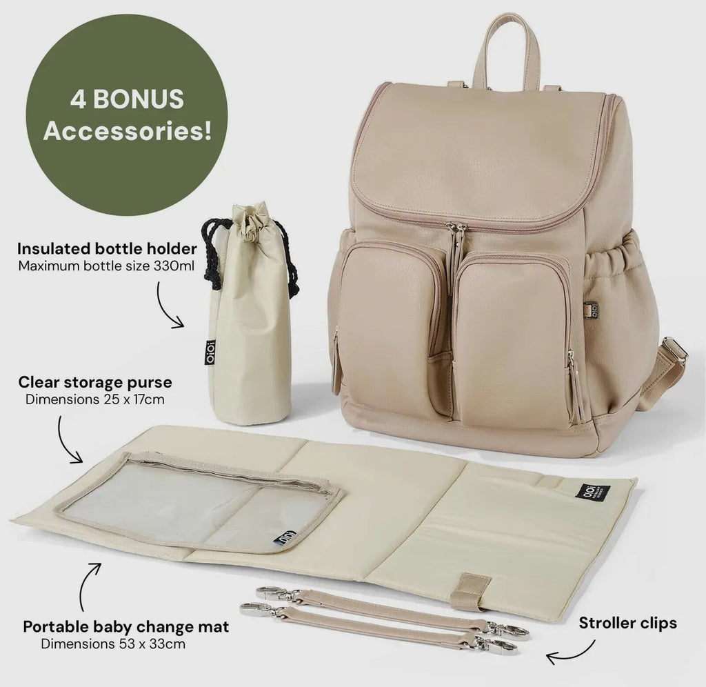 Signature Nappy Backpack - Oat Vegan Leather