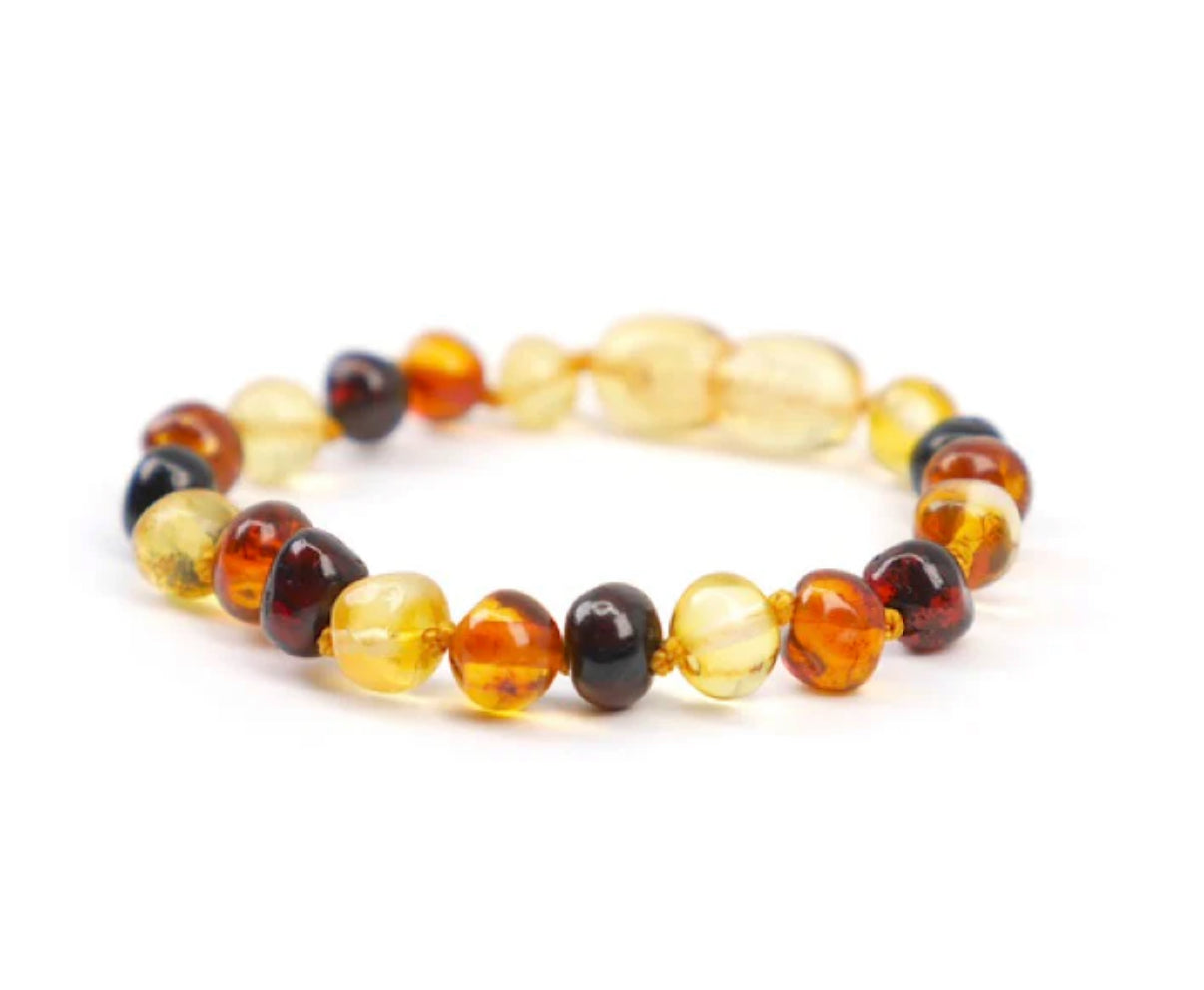POLISHED ROUND MULTI-COLOUR BALTIC AMBER BRACELET FOR BABIES
