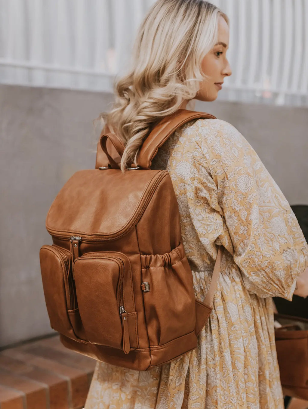 Signature Nappy Backpack - Tan Vegan Leather