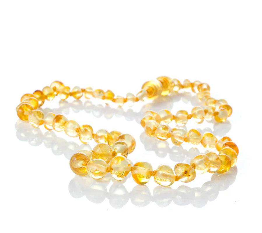 Polished Honey Baltic Amber & Rose Quartz Teething Necklace