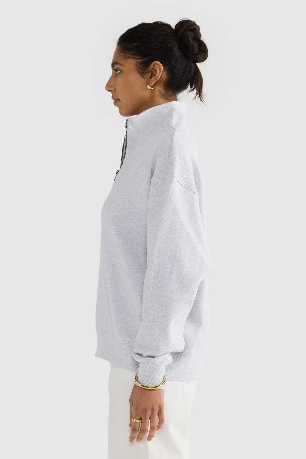 Ava Ribbed Quarter Zip White Marle
