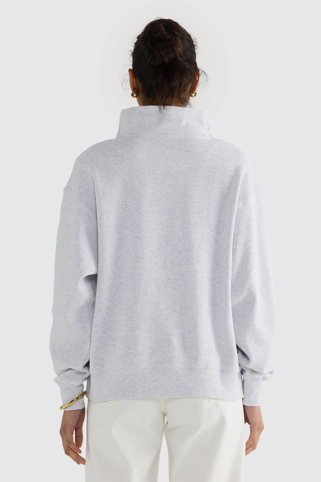 Ava Ribbed Quarter Zip White Marle