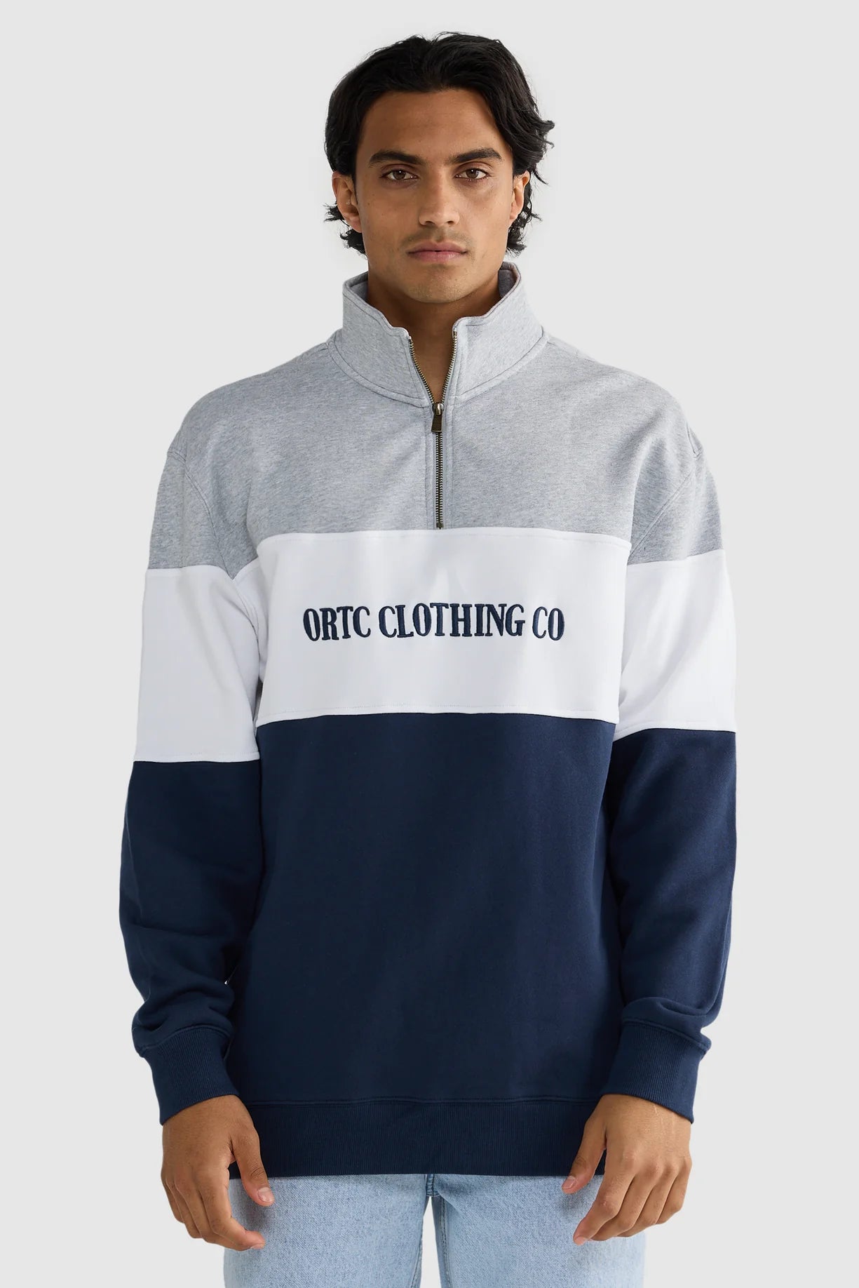 Classic Logo Quarter Zip Grey Marle and Navy