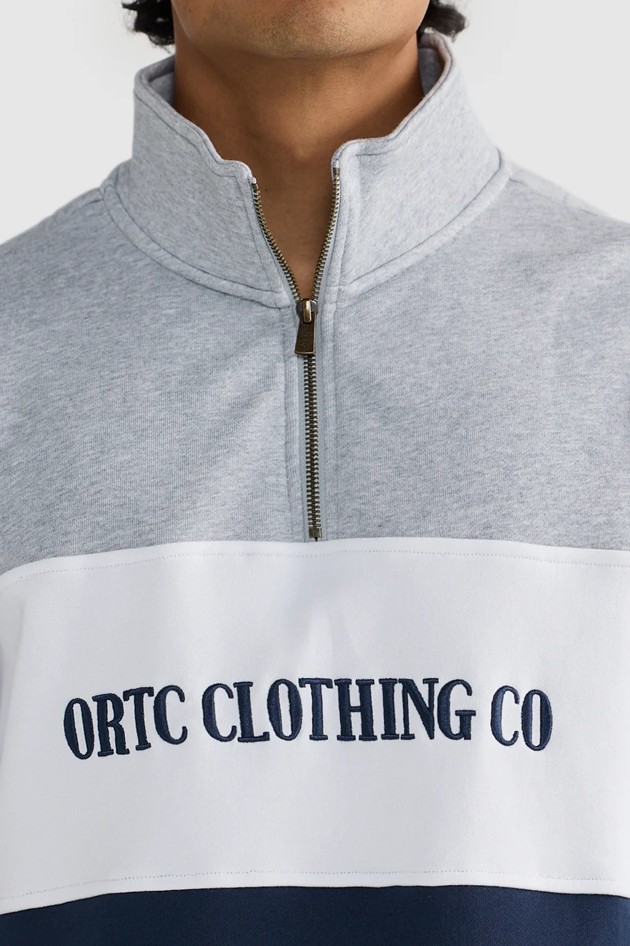 Classic Logo Quarter Zip Grey Marle and Navy