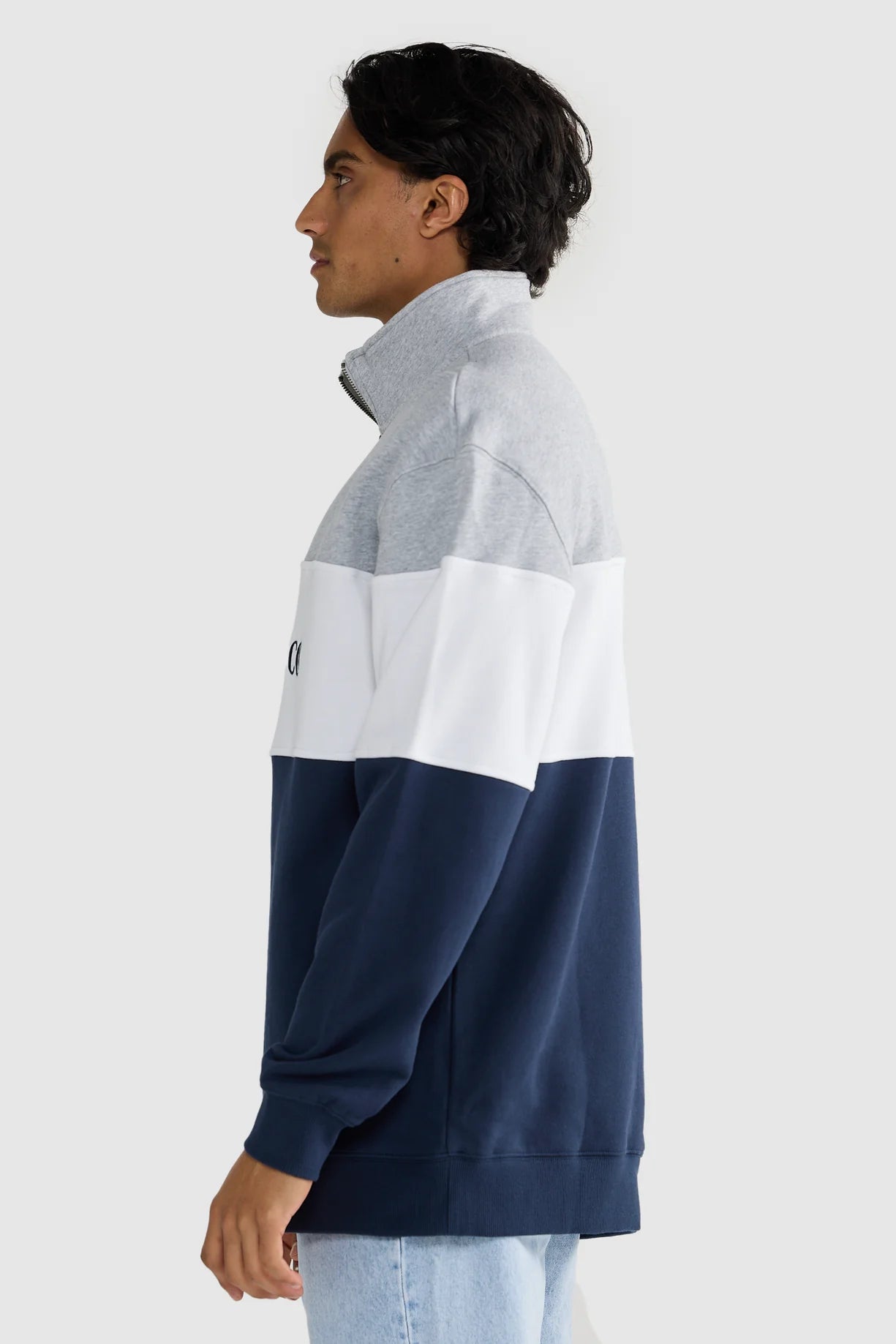 Classic Logo Quarter Zip Grey Marle and Navy