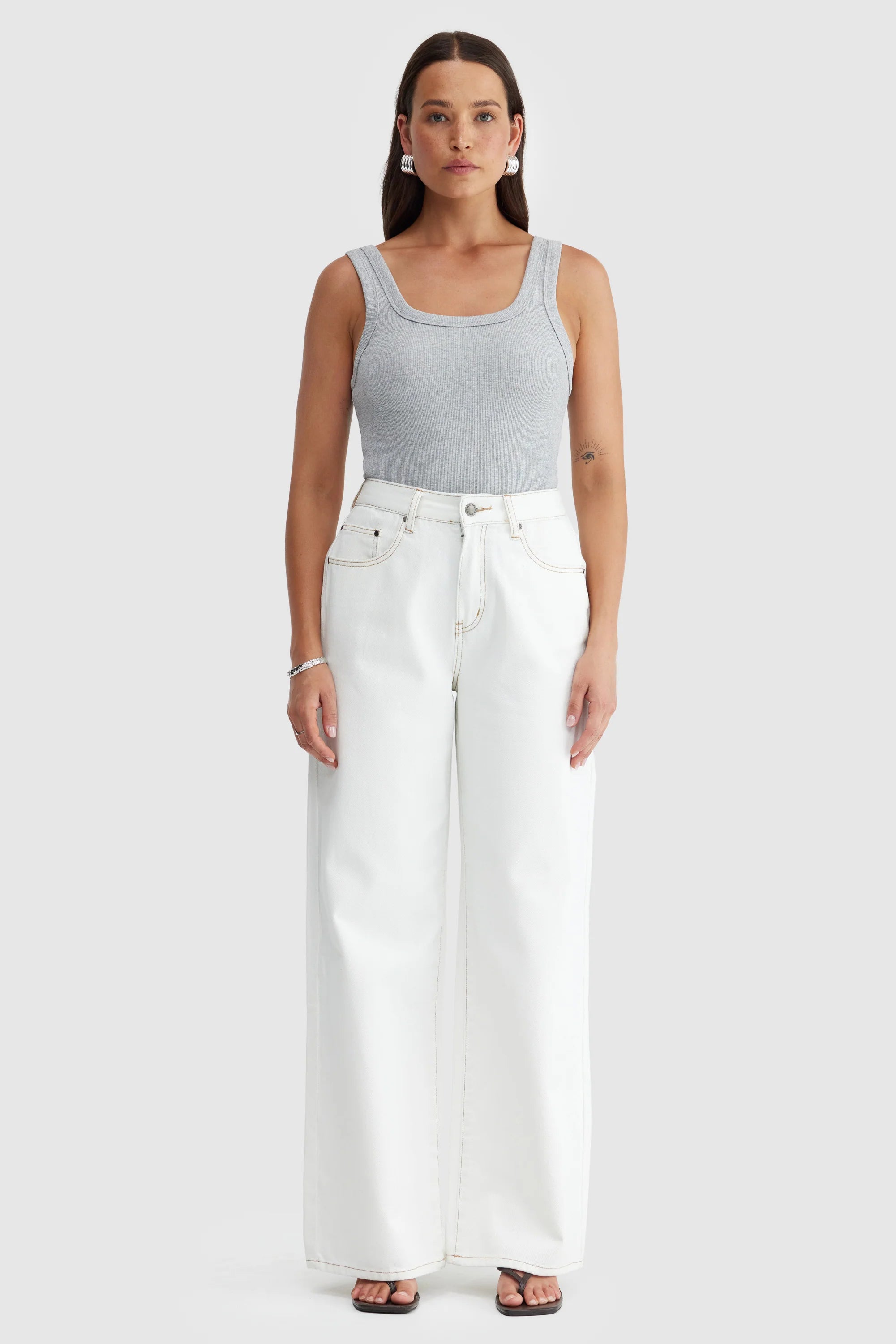 Lani Square Neck Rib Tank Grey Marle