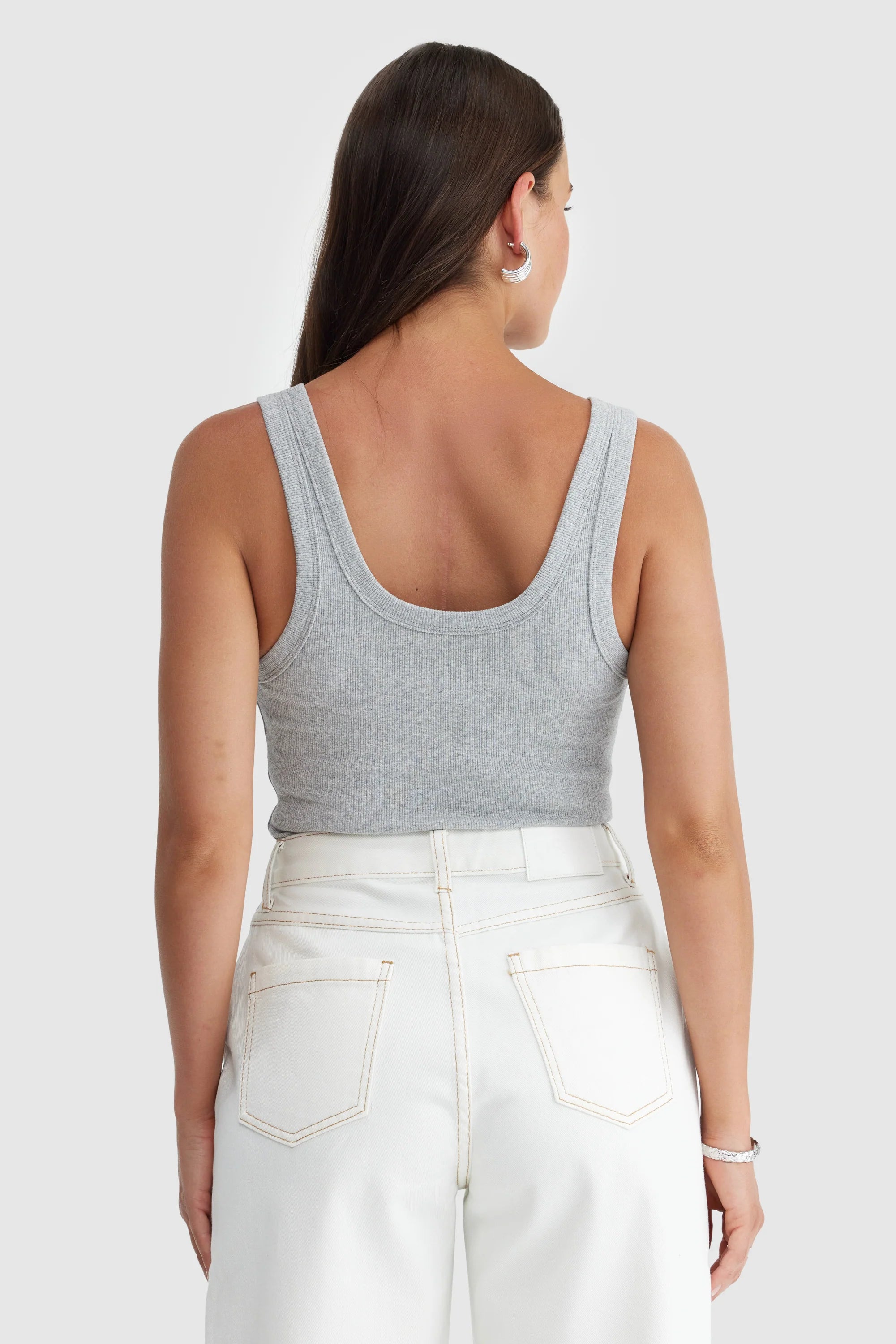 Lani Square Neck Rib Tank Grey Marle