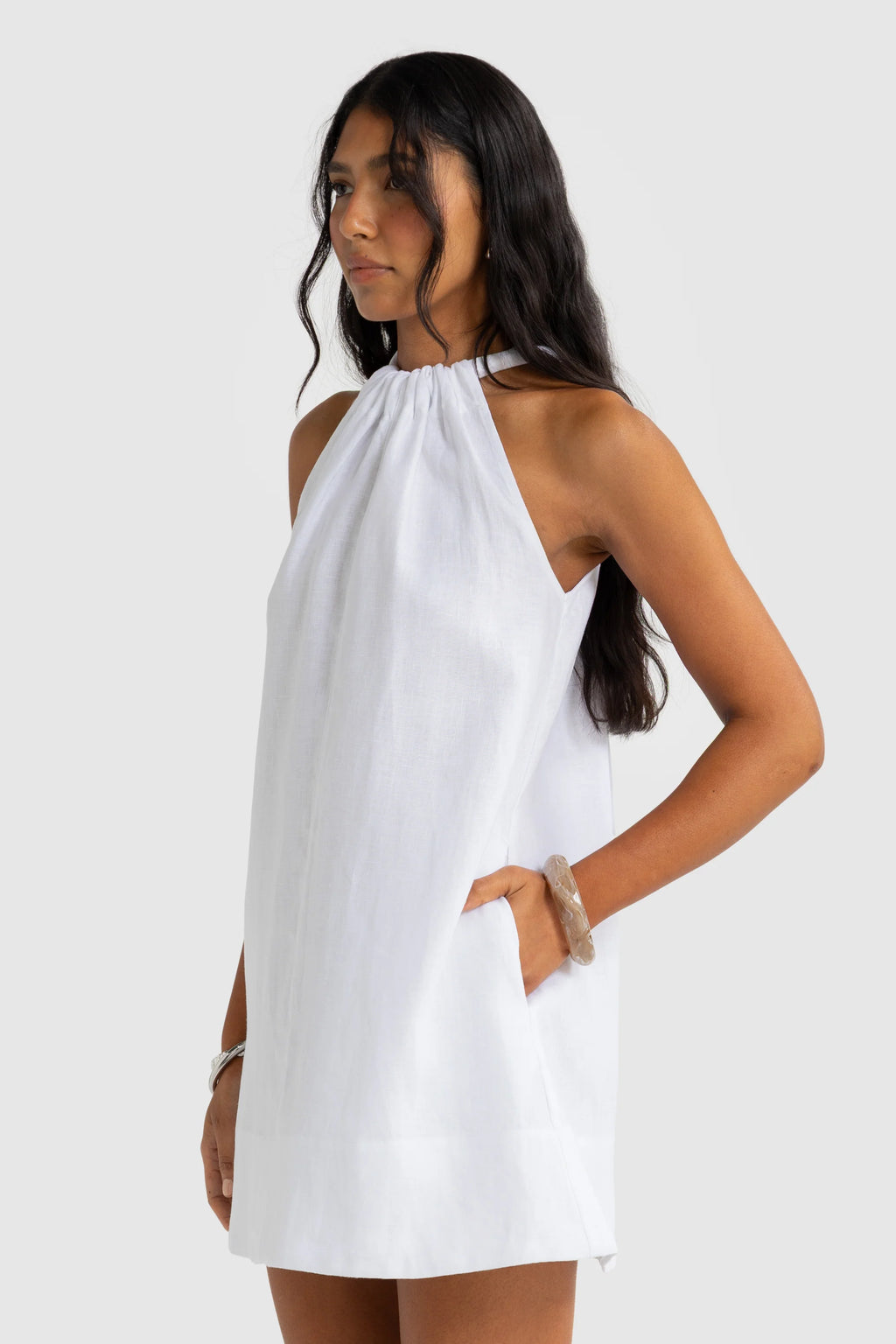 Luna Linen Mini Dress White