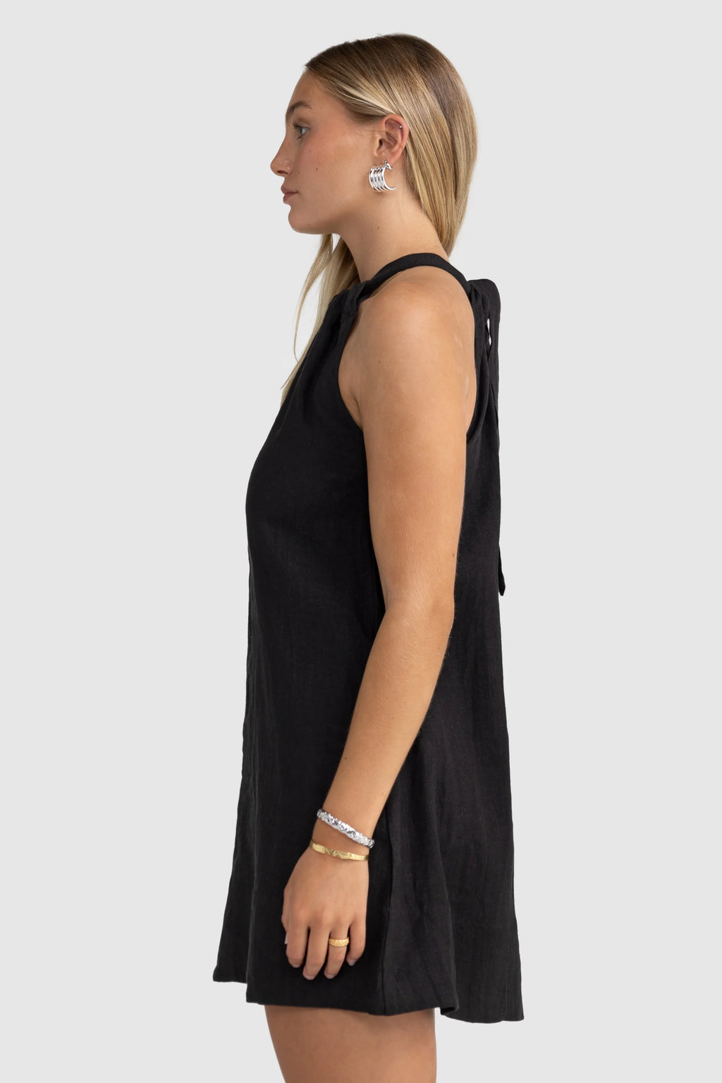 Luna Linen Mini Dress Black