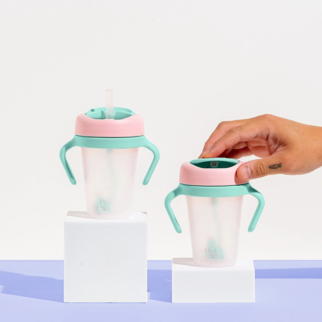Weighted Straw Sippy Cup Two Pack - Pink Aqua