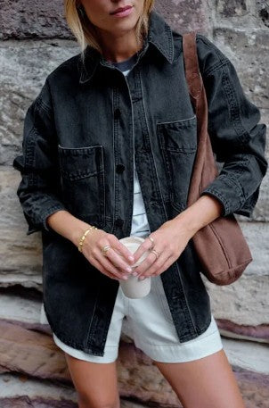 Bobbi Side Pocket Denim Shacket Washed Black