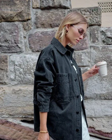 Bobbi Side Pocket Denim Shacket Washed Black