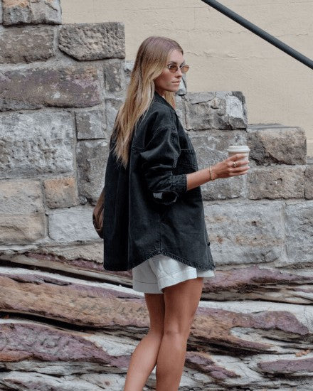 Bobbi Side Pocket Denim Shacket Washed Black