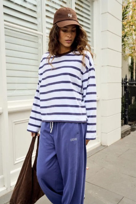 Beau Long Sleeve Slouchy White Choc Stripe