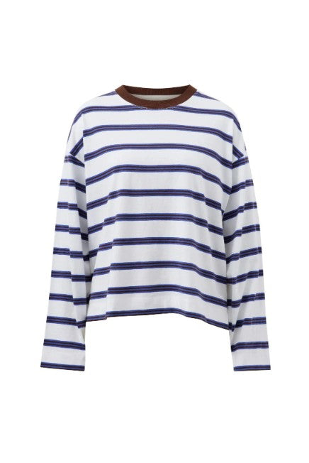Beau Long Sleeve Slouchy White Choc Stripe