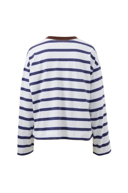 Beau Long Sleeve Slouchy White Choc Stripe