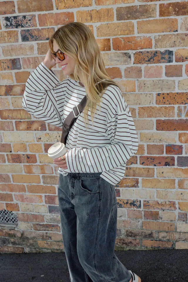 Beau Long Sleeve Slouchy Brown Stripe