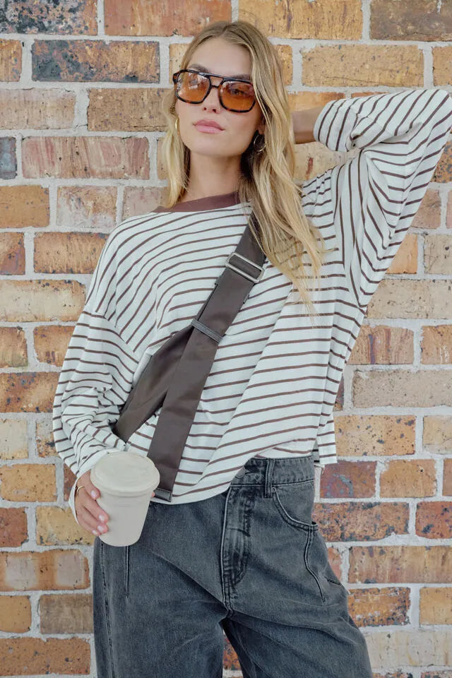Beau Long Sleeve Slouchy Brown Stripe