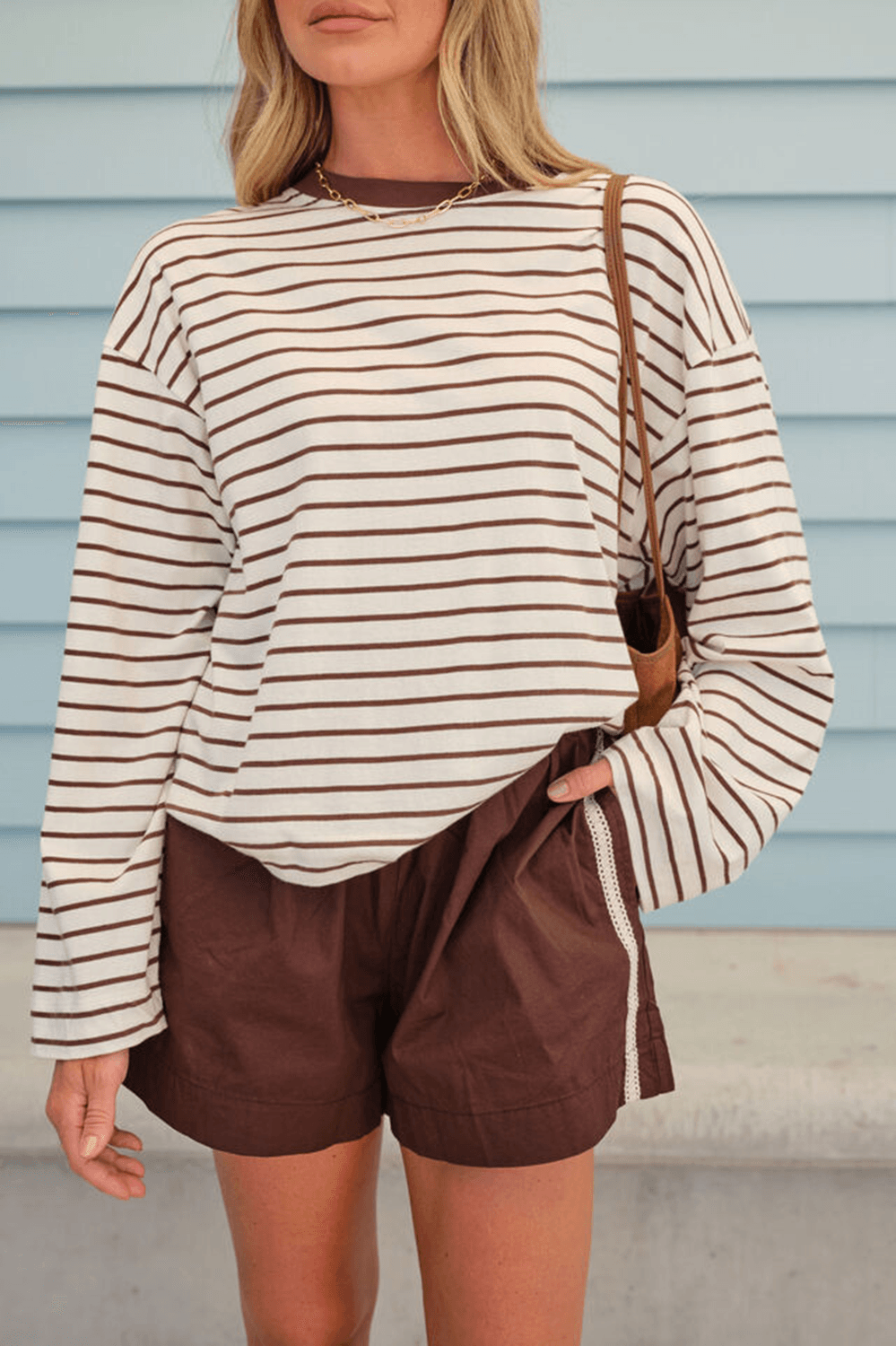 Beau Long Sleeve Slouchy Brown Stripe