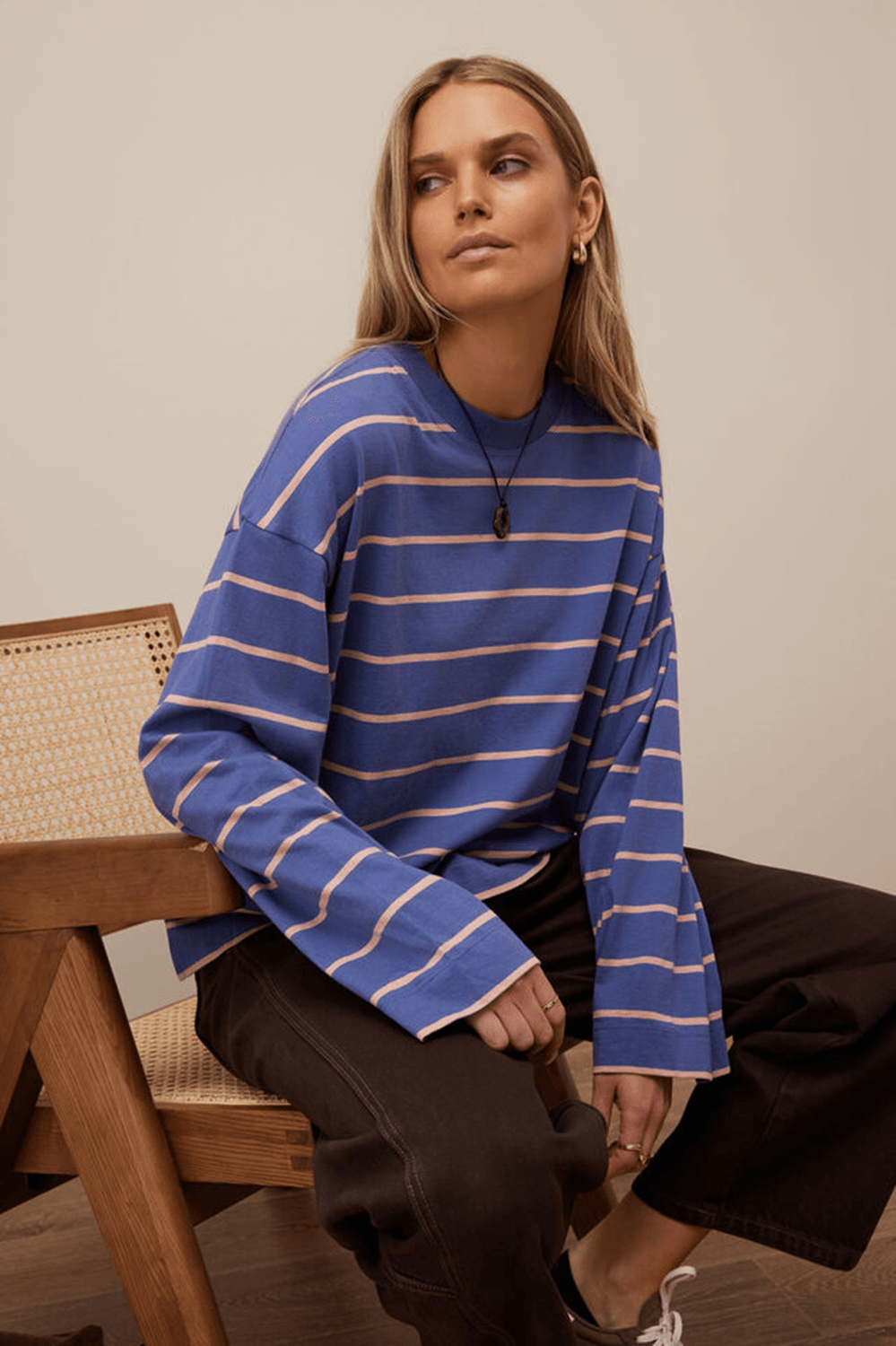 Beau Long Sleeve Slouchy Tee Navy/Pink Clay