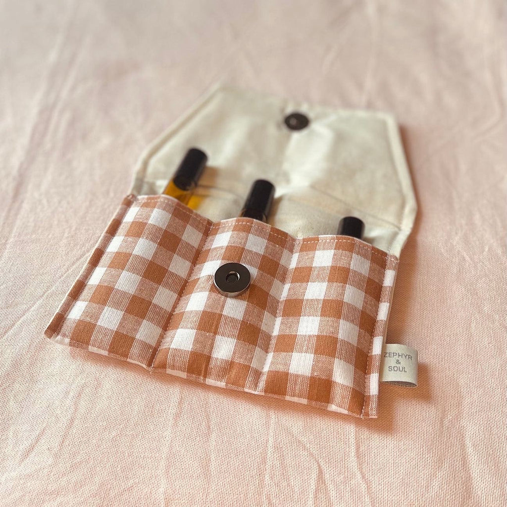 Essential Oil Pouch - Clay gingham