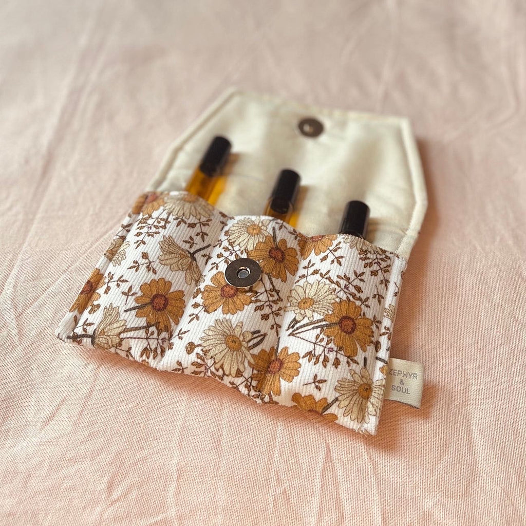 Essential Oil Pouch - Tan floral cord