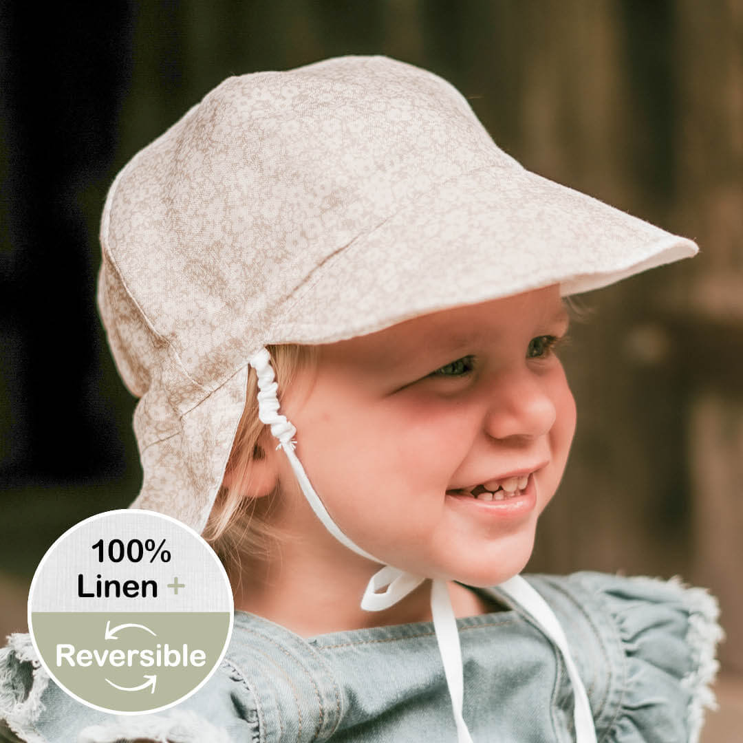 'Lounger' Baby Reversible Flap Sun Hat - Willow / Blanc